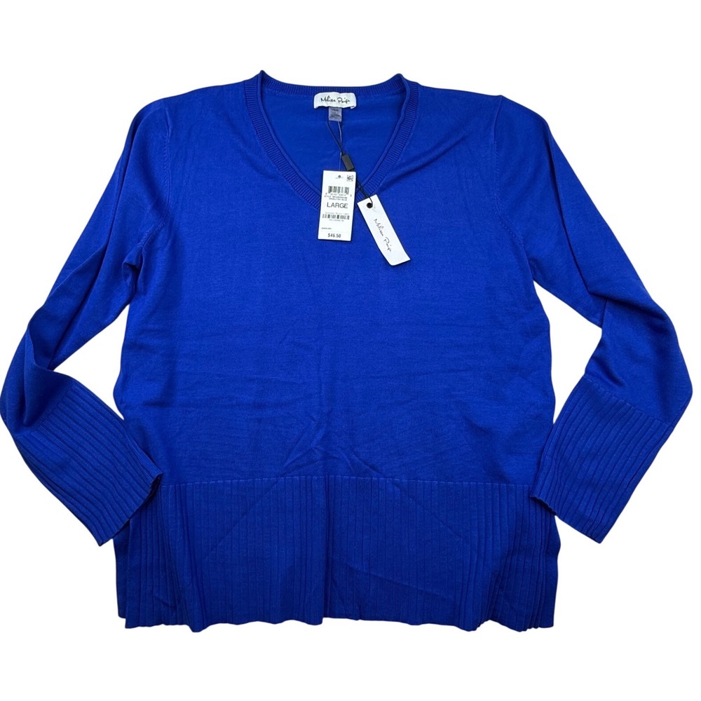 Melissa Paige Angel Fish Blue V Neck Long Sleeve‎ Sweater Top Size Large staple